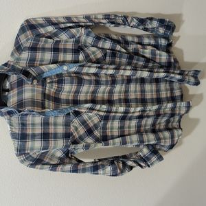 Blue plaid cotton on button up shirt
